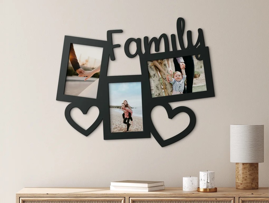 drevko Fotorámik na stenu s nápisom Family Rozmer obrazu: 32,5 x 40 cm, Farba dekorácie: Čierna