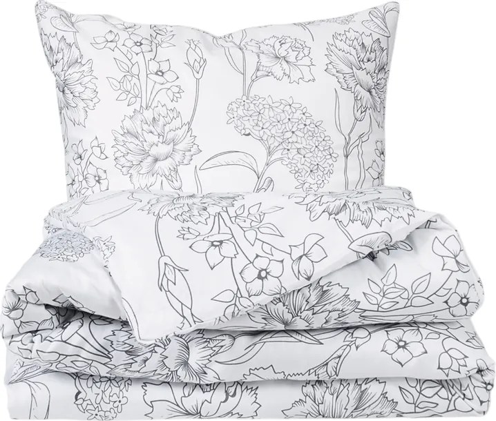 Matex Saténové obliečky Sivé kvety, 140 x 200 cm, 70 x 90 cm