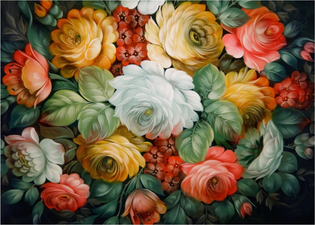 Sklenený obraz maľovanej kytice kvetov (70x50 cm)
