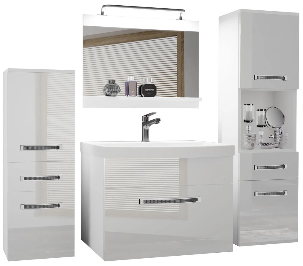 Kúpeľňový nábytok Belini Premium Full Version biely lesk + umývadlo + zrkadlo + LED osvetlenie Glamour 81