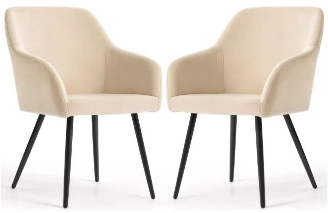 Sada dvoch jedálenských stoličiek ESTELLE zamatové, béžové / čierne nohy (2 ks)