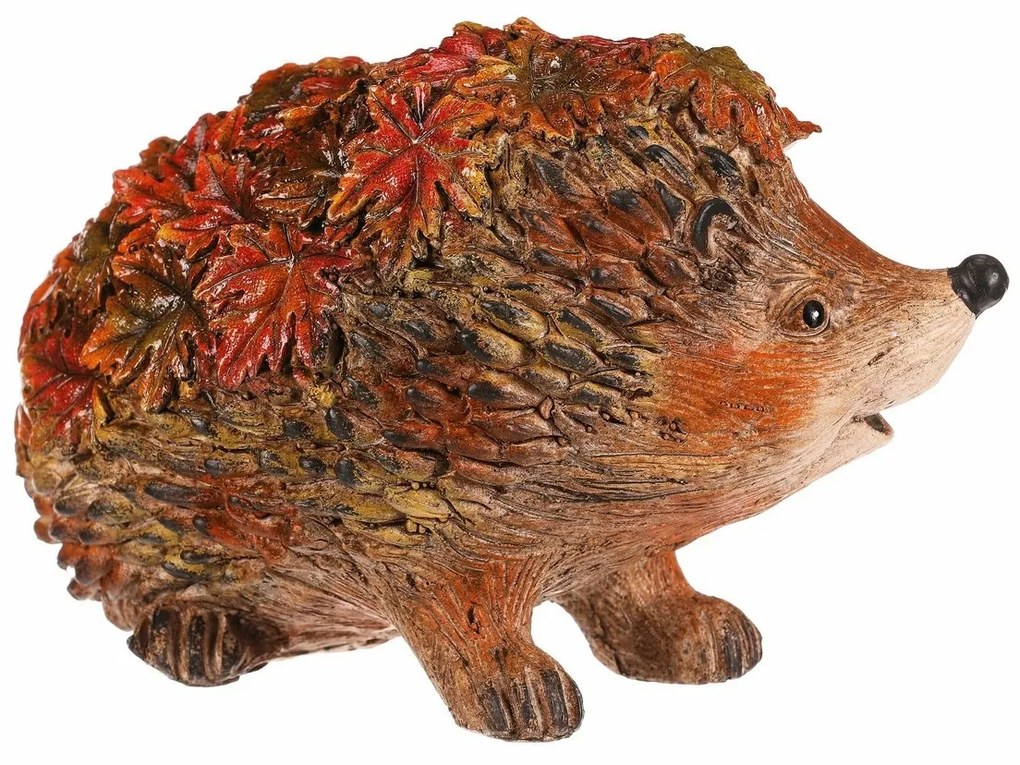Jesenná dekorácia Ježko s lístkami, 22 x 13 x 15cm, polyresin