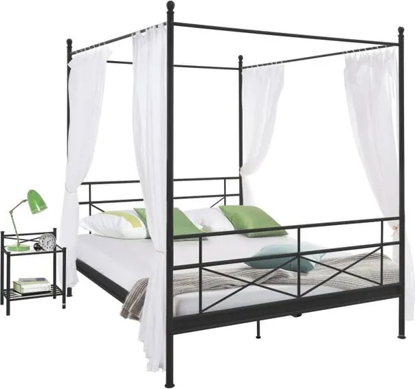 Čierna kovová posteľ Støraa Tanja Canopy, 140 × 200 cm