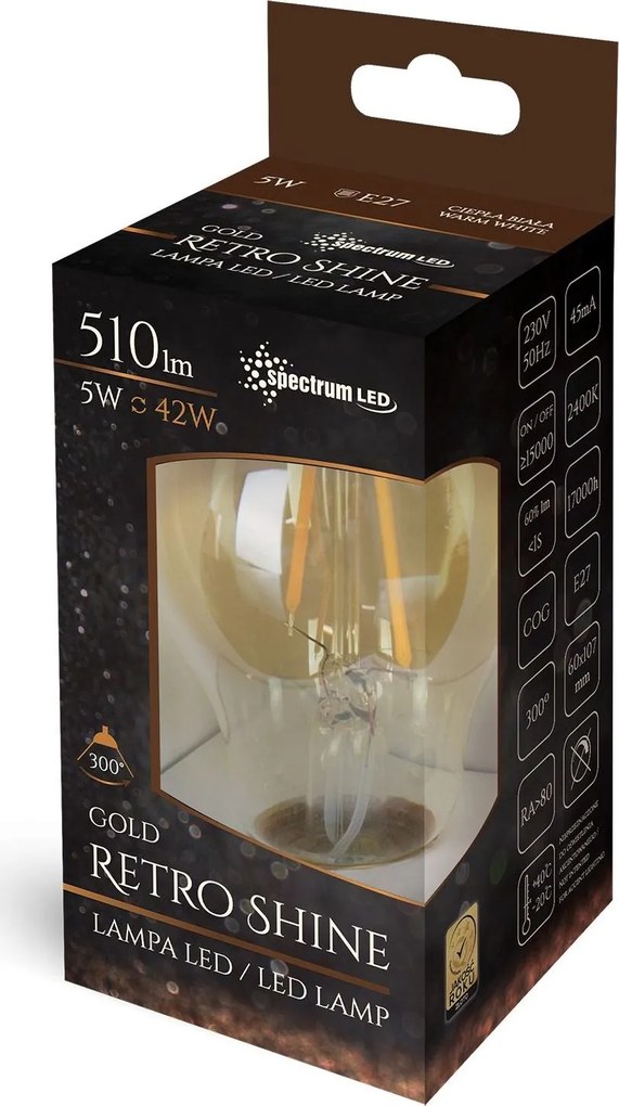 Žiarovka E27 - LED retro Edison - 5W - 510lm - 2400K