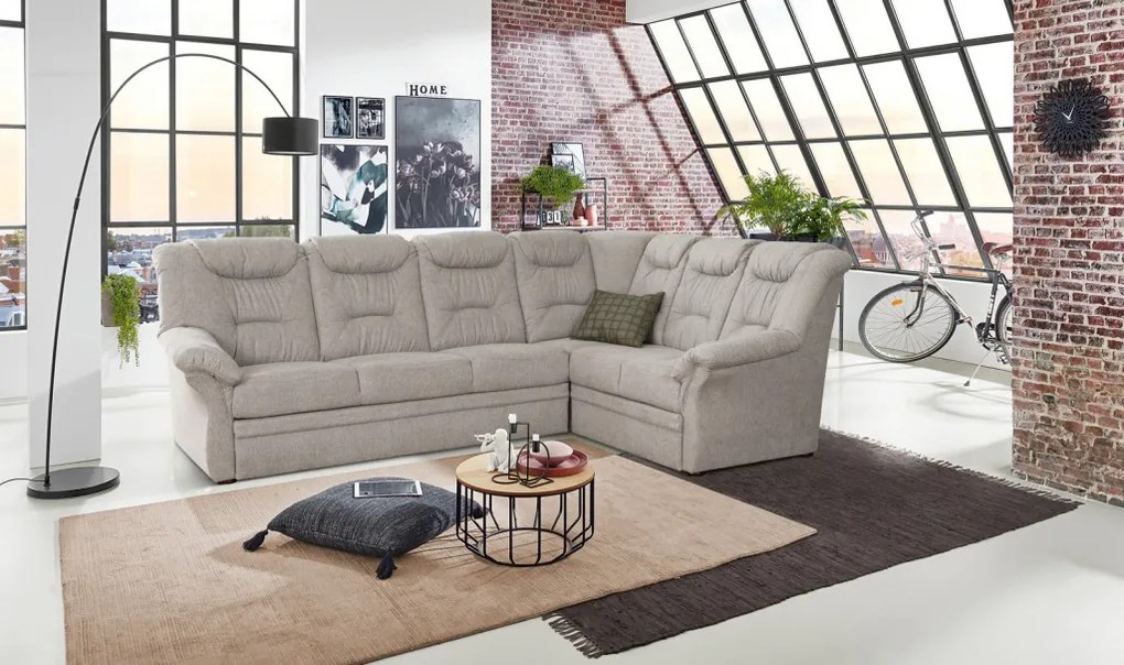 Sedacia súprava Nelson, svetlo šedá látka, pravý roh, bez rozkladu