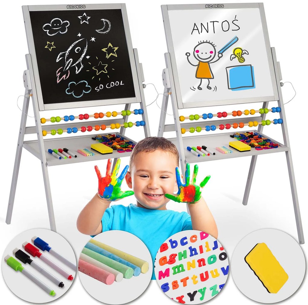 Magnetická otočná tabuľa Ricokids - sivá