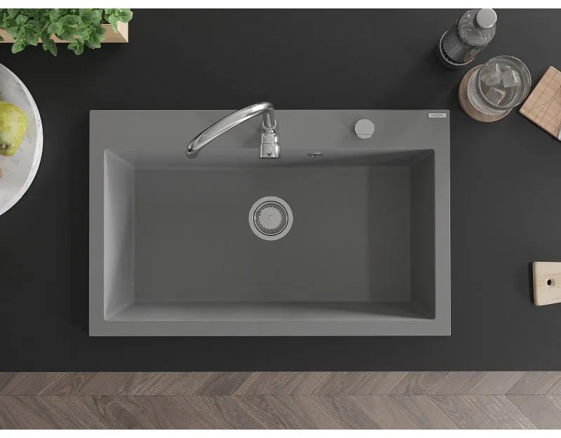 Mexen Elix, 1-korový granitový drez 800 x 500 mm, šedá, chrómový sifón, 6527801005-71