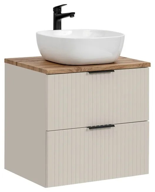 Závěsná skříňka Adele Cashmere Smile s deskou a umyvadlem 60 cm kašmírová/dub evoke