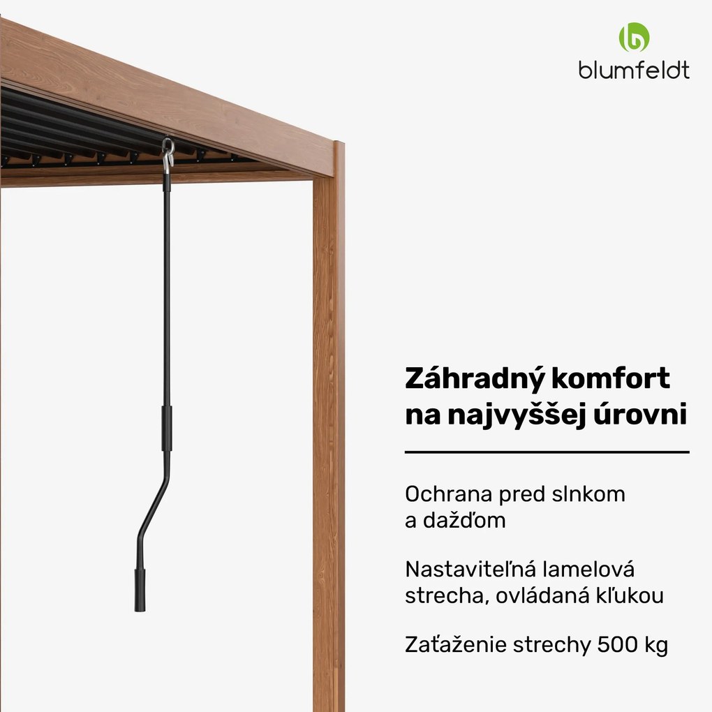 Blumfeldt LuminaHaven Pergola 3x3 Pozinkovaná oceľ Farba dreva