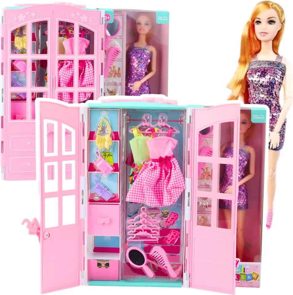 LEAN Toys Sada bábika so šatníkom oblečenie a módne doplnky pre dievčatá