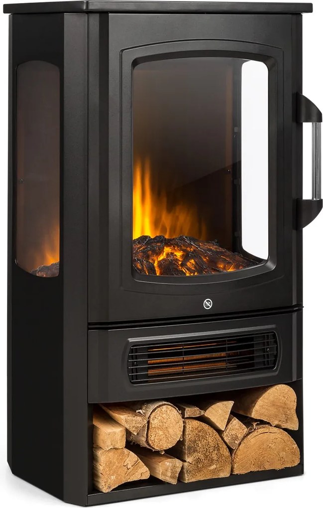 Klarstein Bormio Panorama, elektrický krb, 1000/2000 W, termostat, čierny