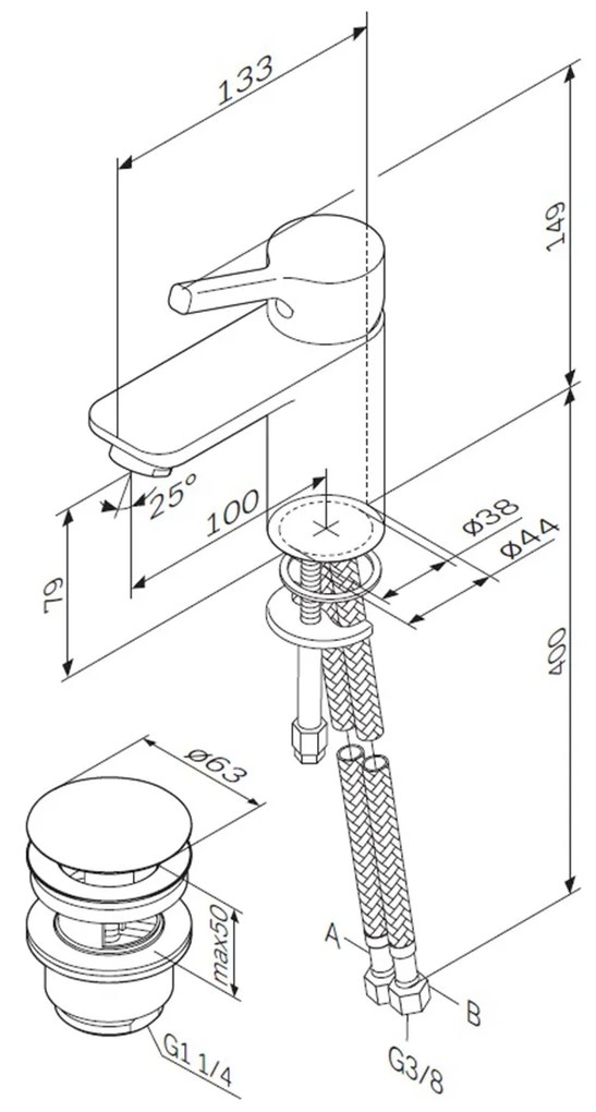 Umývadlová batéria AM.PM X-Joy S FXB82100 jednopáková s odtokovým ventilom, chróm