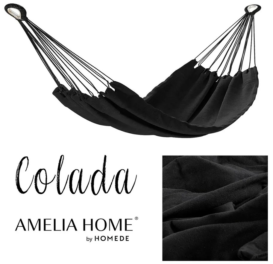 AmeliaHome Hojdacie závesné ležadlo Colada čierna, 240 x 80 cm