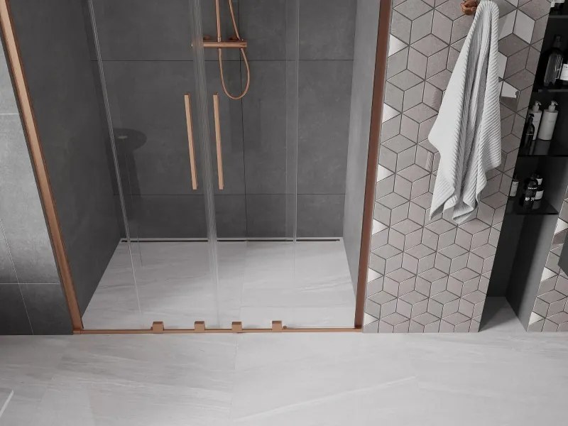 Mexen Velar Duo, posuvné dvere do otvoru 150x200 cm, 8mm číre sklo, medená matná, 871-150-000-02-65