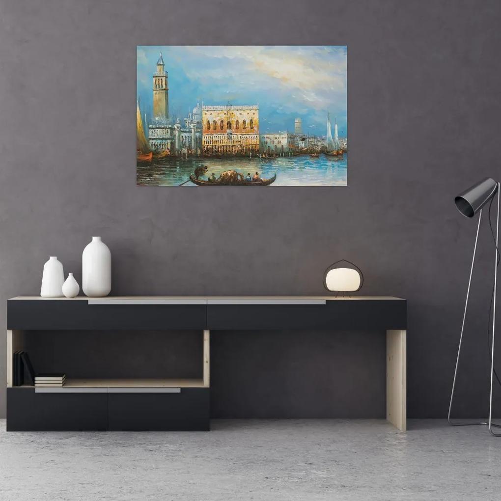 Obraz - Gondola prechádzajúca Benátkami, olejomaľba (90x60 cm)