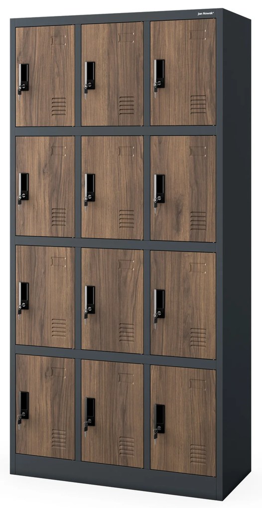 Šatňová skrinka s 12 priehradkami, antracitová/orechová, 900x1850x400 mm: MARCIN Eco Design