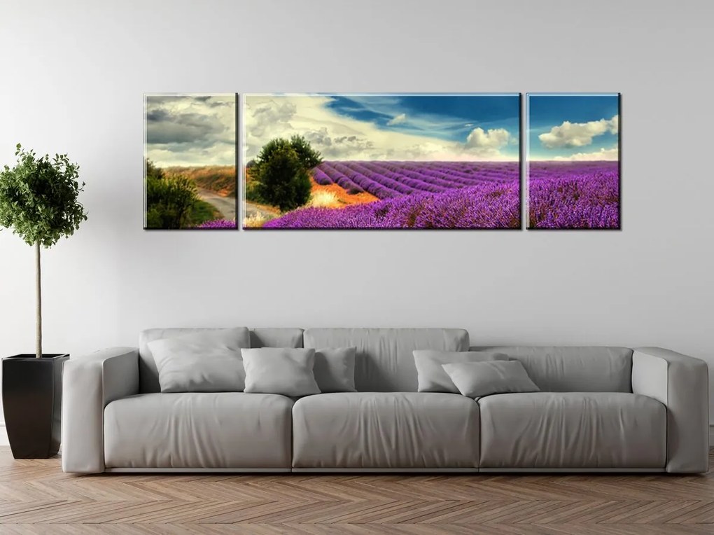 Gario Obraz na plátne Čarovná levanduľová krajina - 3 dielny Rozmery: 90 x 30 cm