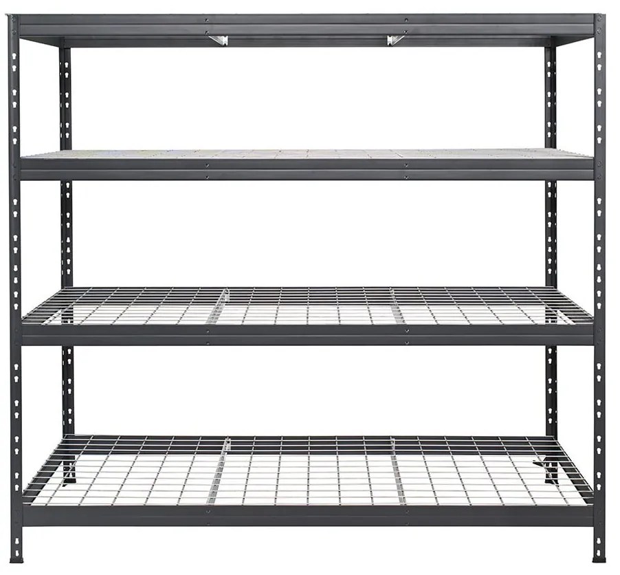 Bezskrutkový kovový regál RIVET, 180x180x60 cm, 4x sieťová drôtená polica, antracitová sivá
