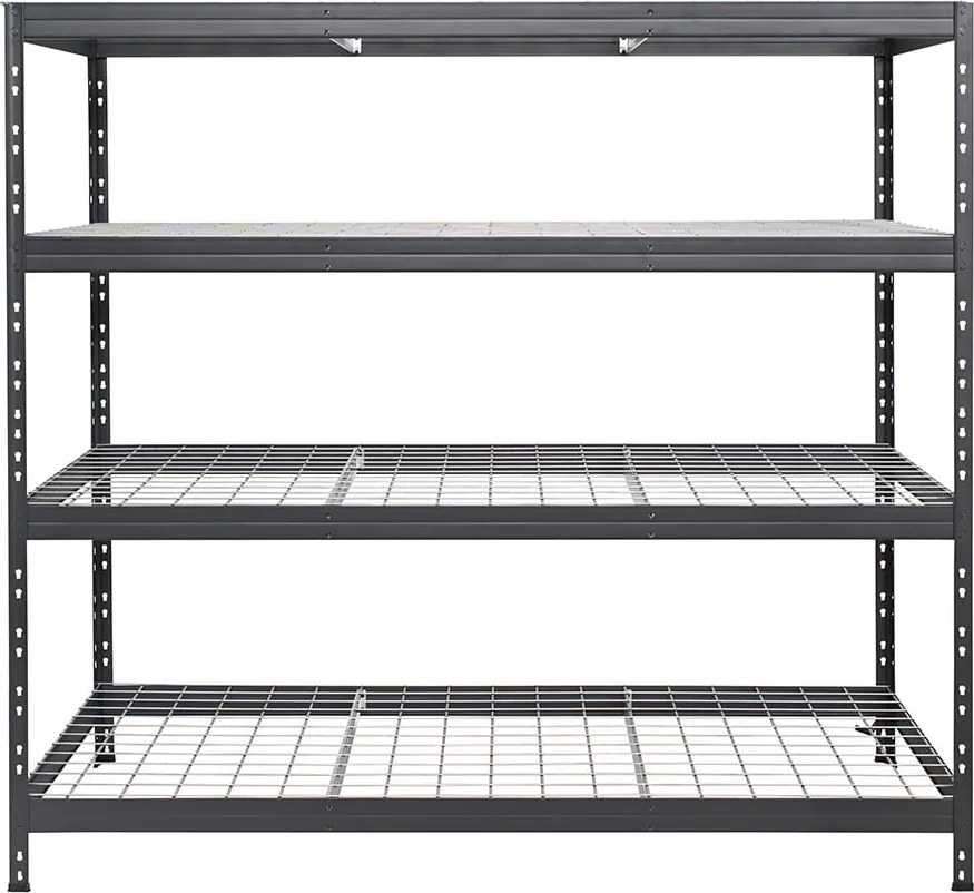 Bezskrutkový kovový regál RIVET, 180x180x60 cm, 4x sieťová drôtená polica, antracitová sivá