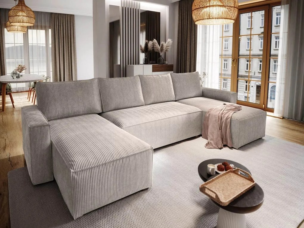 AKCIA Béžová sedacia súprava do tvaru U SMART COSARO 295x140 cm II. akosť