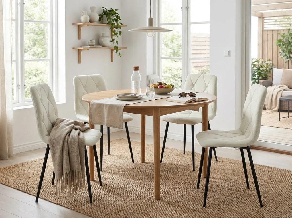 Krémová jedálenská stolička LIBRA s čiernymi nohami