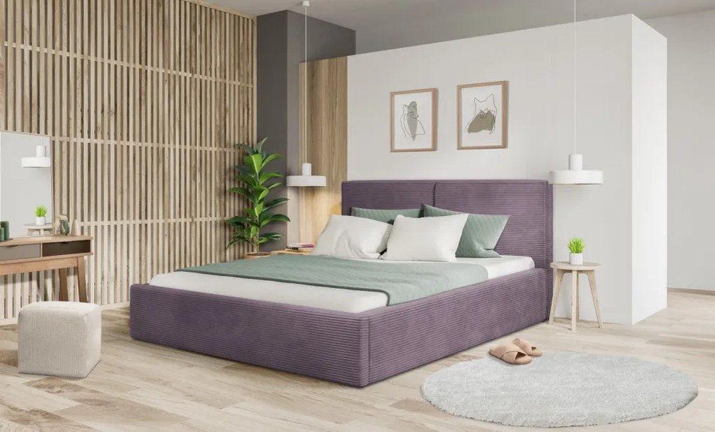 Posteľ Inez 180x200 cm, púdrovo fialová štrukturovaná látka