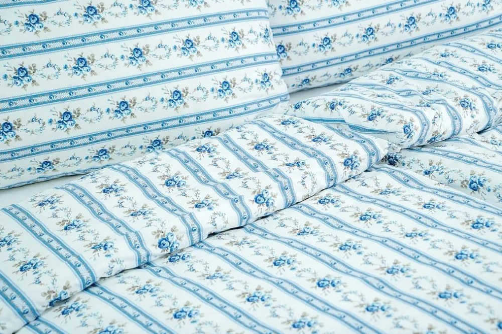 Posteľné obliečky bavlnené retro modré 140x200/70x90 cm