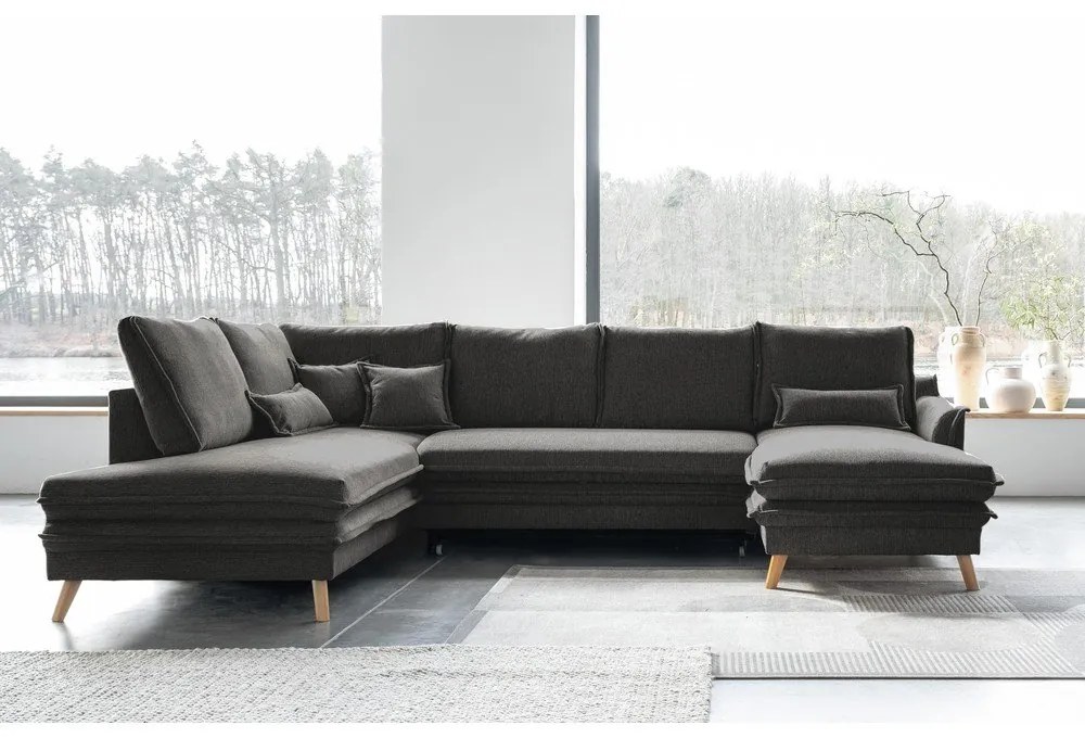 Tmavosivá rozkladacia rohová pohovka (ľavý roh/do tvaru "U") Charming Charlie – Miuform