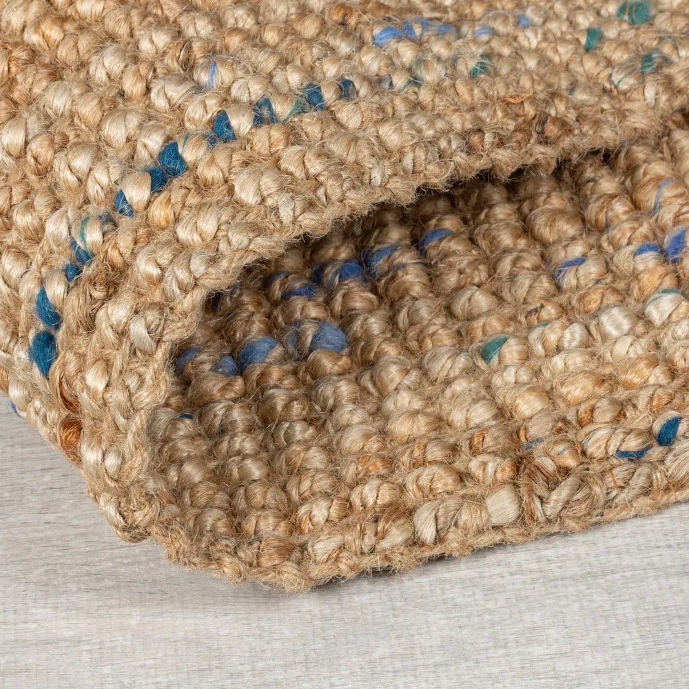 Ručne tkaný jutový behúň v modro-prírodnej farbe 60x230 cm Jute Boucle Blue – Flair Rugs
