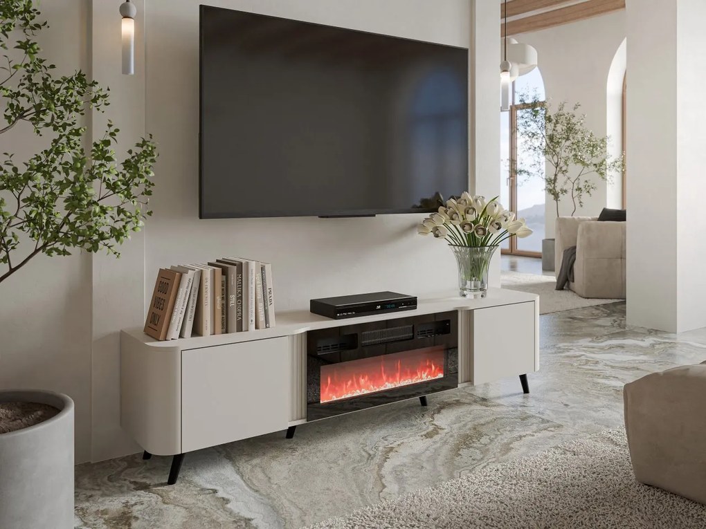 TV skrinka/stolík s krbom Newort 200 EF, Farby: čierna matná