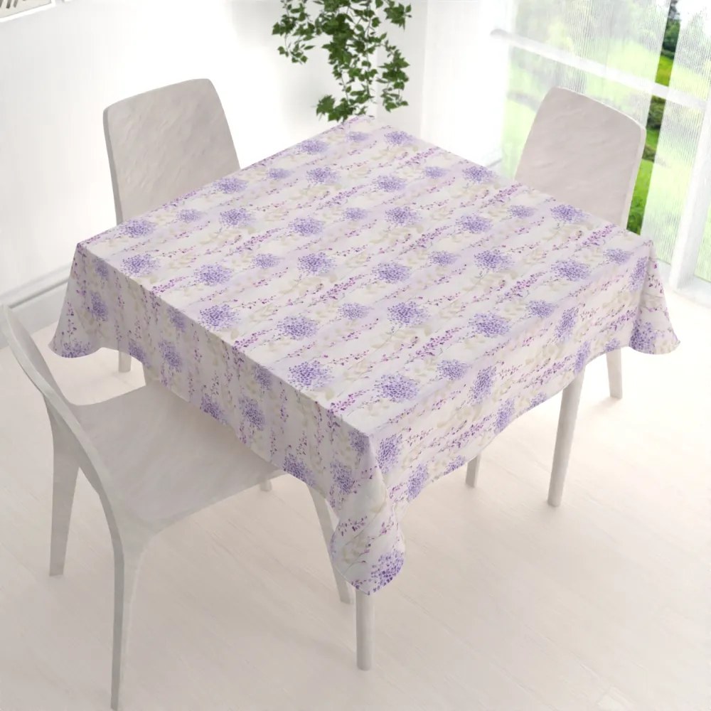 Biante Dekoračný štvorcový obrus PML-069 Fialové kvety na bielom 140x140 cm