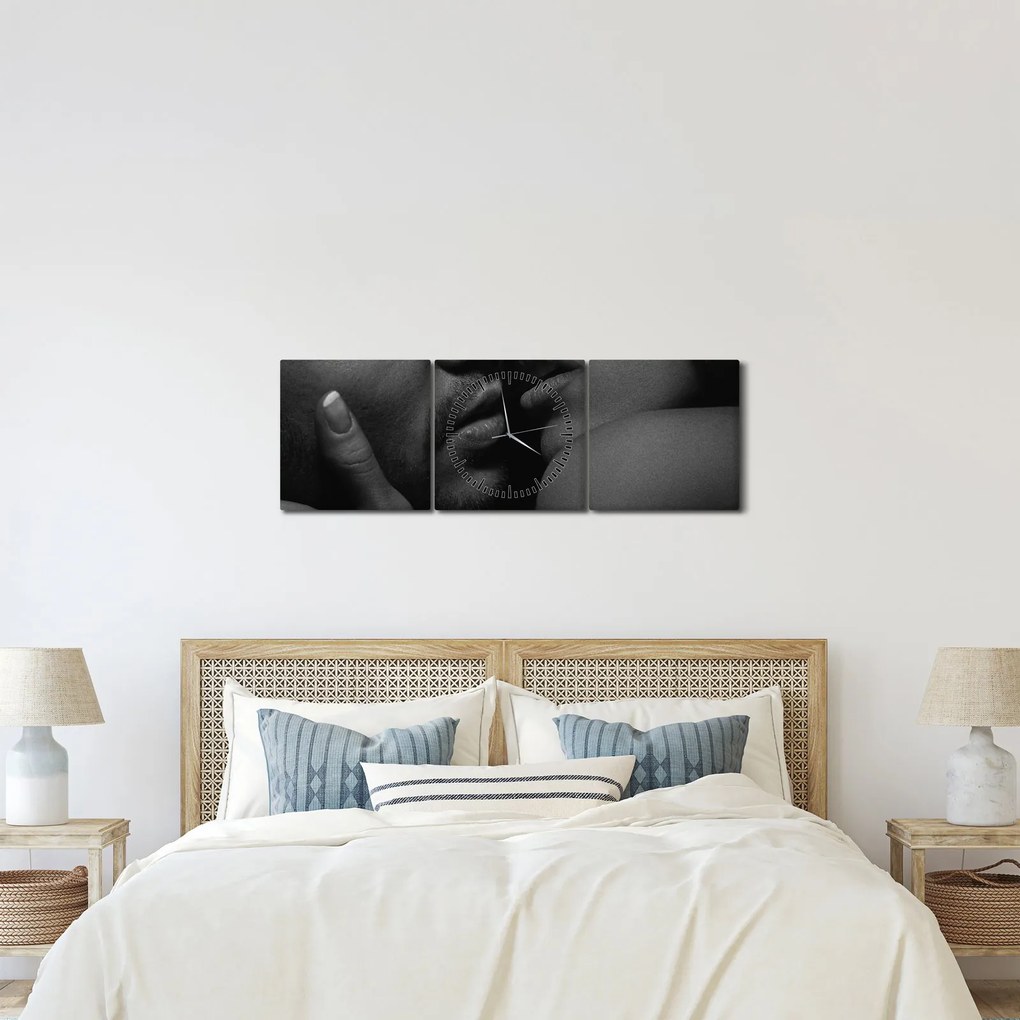 Obraz - Bozk, čiernobiela fotografia (s hodinami) (90x30 cm)
