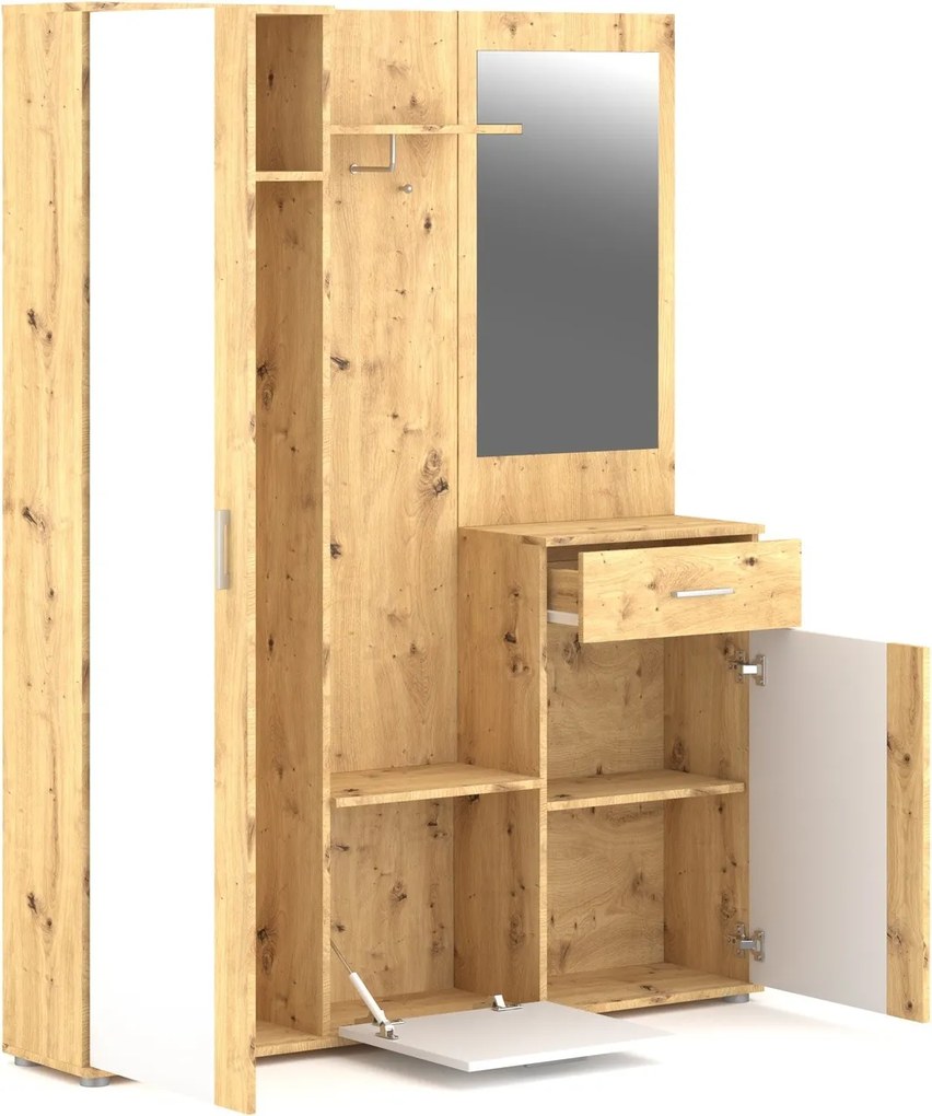 Předsíňová stěna Trio se zrcadlem 145 cm dub Artisan/bílá