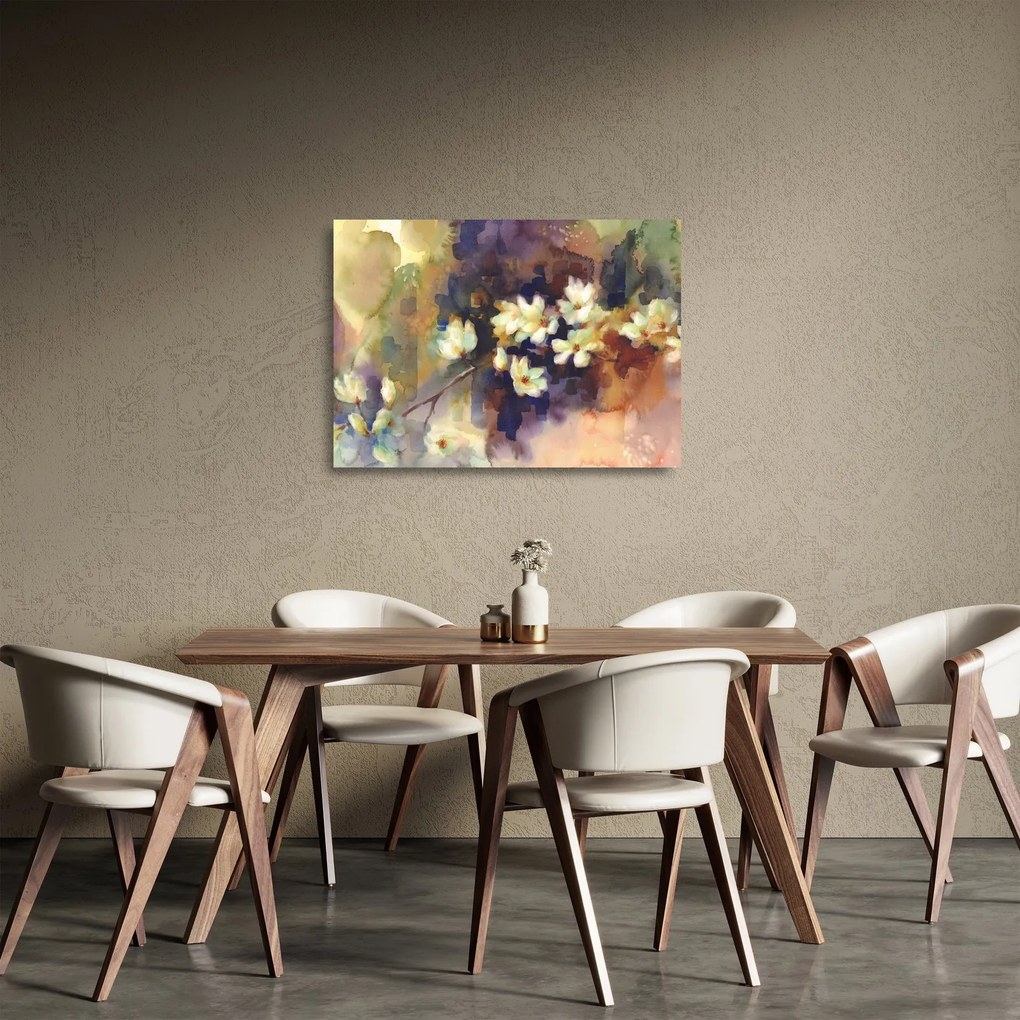 Sklenený obraz - Biele magnólie, maľba (70x50 cm)