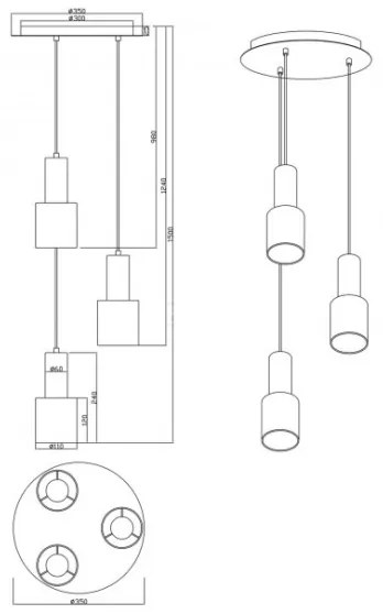 Trio - Luster na lanku WAILER 3xGU10/5W/230V šedá