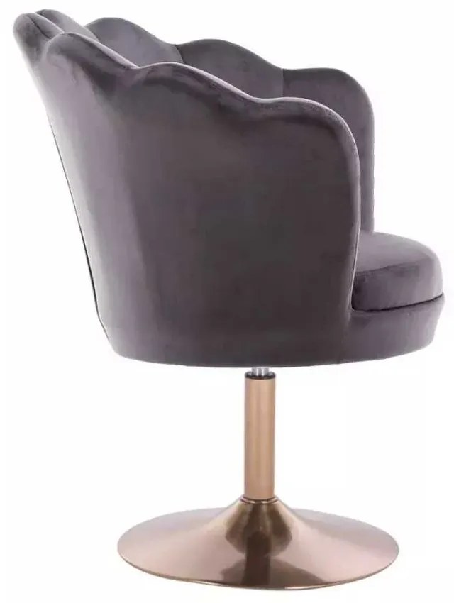 LuxuryForm DESIGN Kreslo FREY VELUR na zlatom tanieri - tmavo šedé