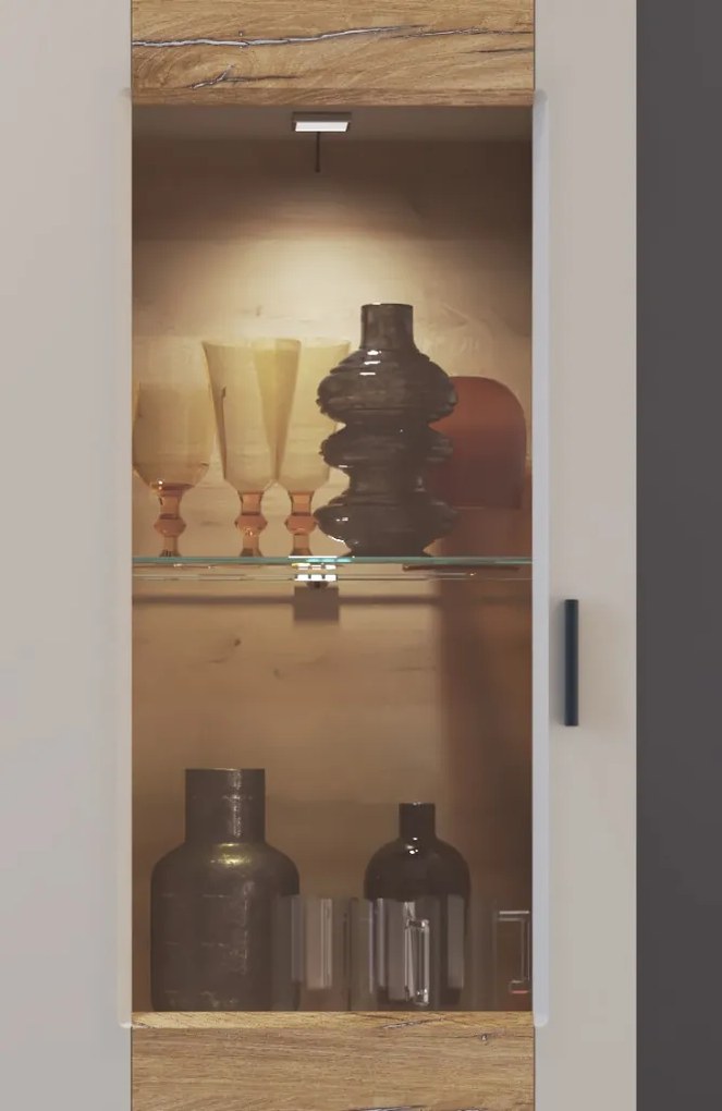 Vysoká vitrína Romy, šedá/dub