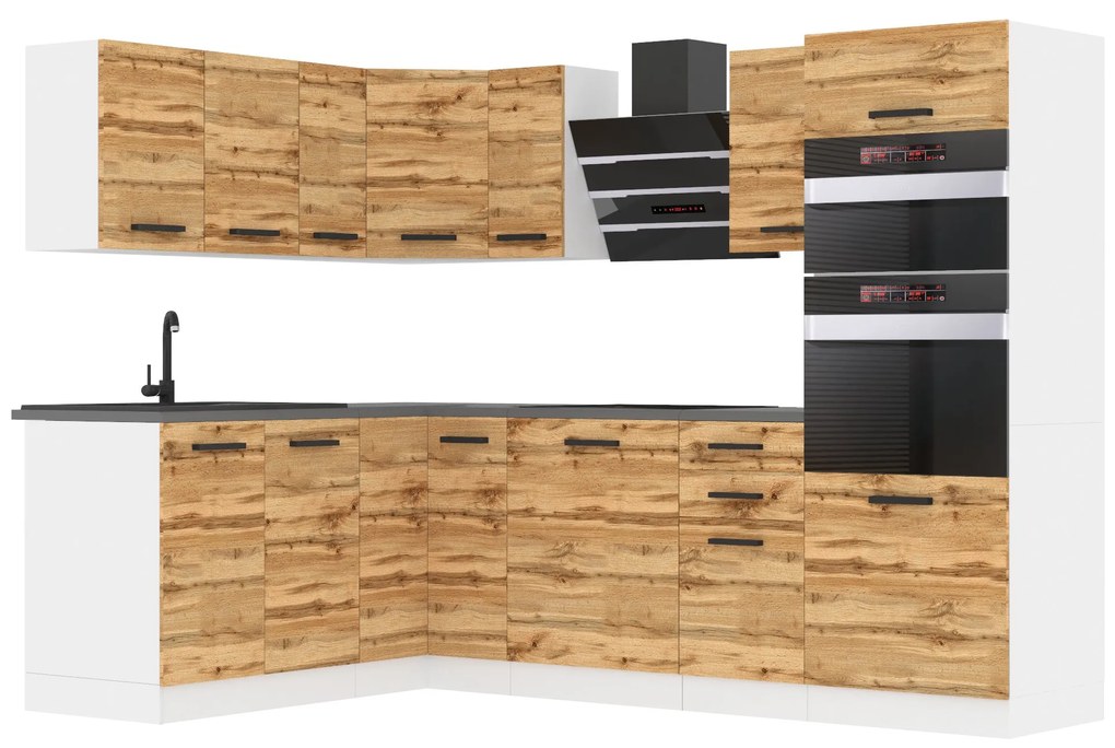 Kuchynská linka Belini Premium Full Version 420 cm dub wotan s pracovnou doskou MELANIE