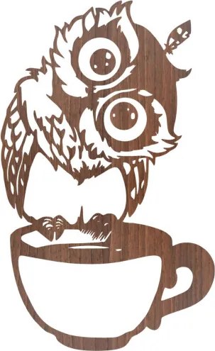 Drevený roztomilý obraz na stenu sova v šálke - sova | SENTOP HDF0438