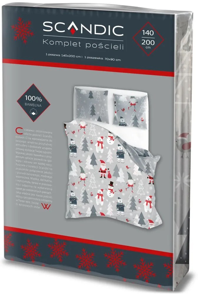 Vianočné bavlnené posteľné obliečky – motív Priatelia zo severného pólu - 100% bavlna - 70 x 90 cm + 140 x 200 cm