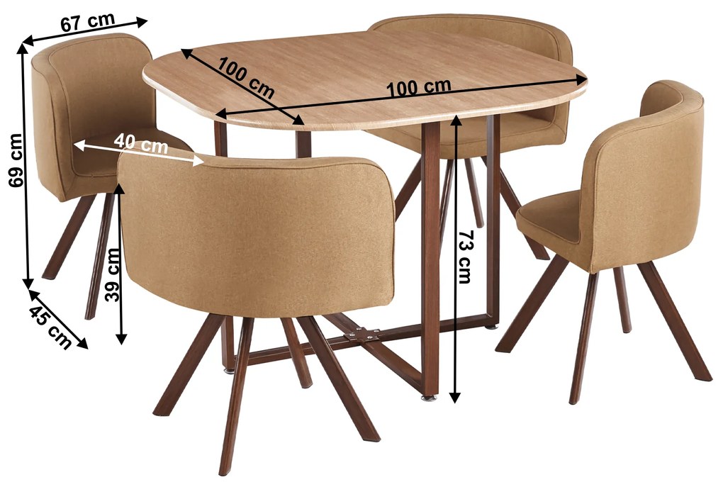 Jedálenský set 1+4, svetlohnedá/prírodná, BEVIS NEW