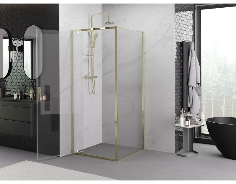Mexen Exo, výklopný sprchový kút 90 x 90 cm, číre sklo, zlatá, 8181-090-090-50-00