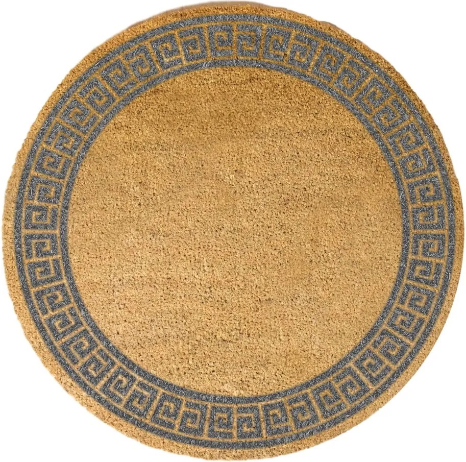 Sivá okrúhla rohožka z prírodného kokosového vlákna Artsy Doormats Greek Border, ⌀ 70 cm