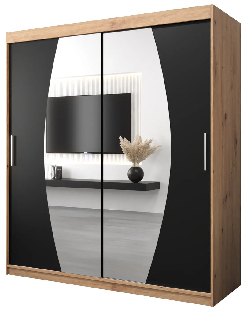 Šatníková skriňa 180 cm Eclipse (dub artisan + čierna matná). Akcia -26%. Vlastná spoľahlivá doprava až k Vám domov. 1063422