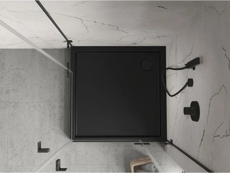 Mexen Flow+ štvorcový sprchový kút 80 x 80 cm, čierna matná, 46S708080H