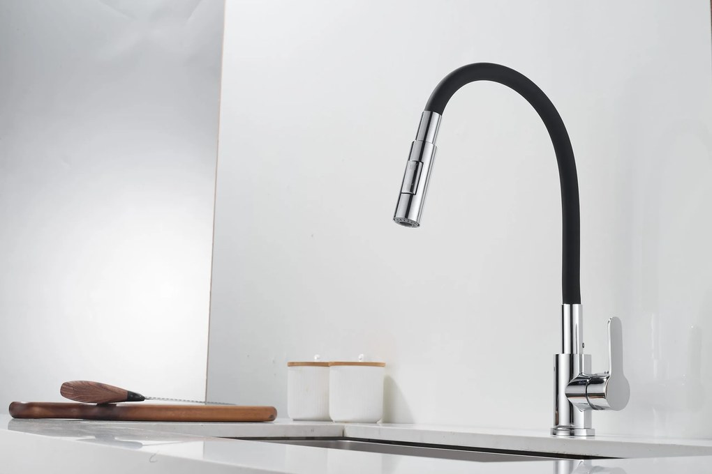 Gamma Flex 4000, stojanková drezová batéria s flexibilným ramenom, 2-funkčný výtok, čierna-chróm, GMA-BFX-4000CH