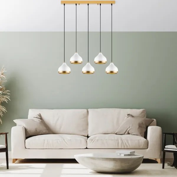 Luster na lanku YILDO 5xE27/40W/230V biela/zlatá