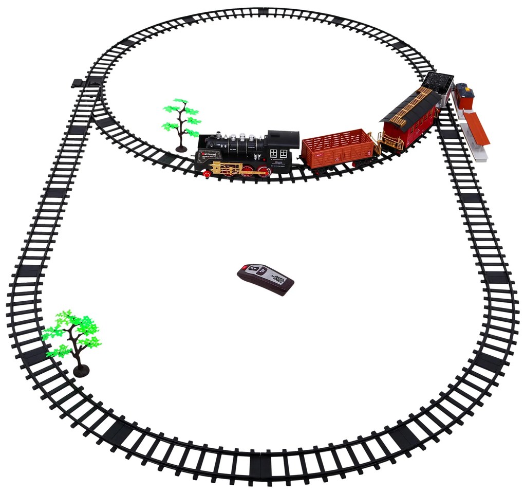 Diaľkovo ovládaný vláčik s dráhami pre deti 3+ funkcia dymu ZKT.19039-8