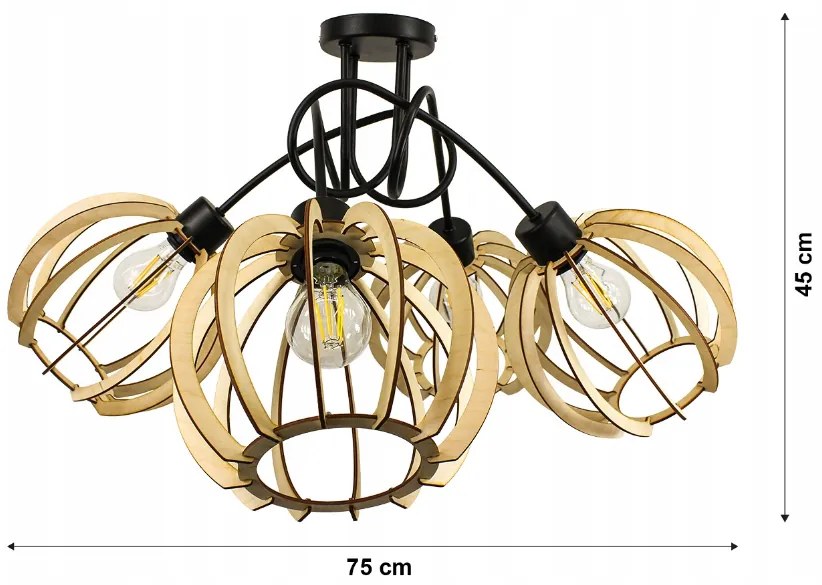 BERGE Závesné svietidlo LOFT - 4x E27 - LARGE WOOD BALL