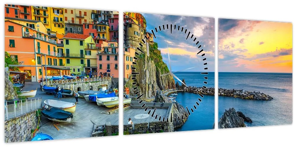 Obraz - Stredomorská dedina (s hodinami) (90x30 cm)